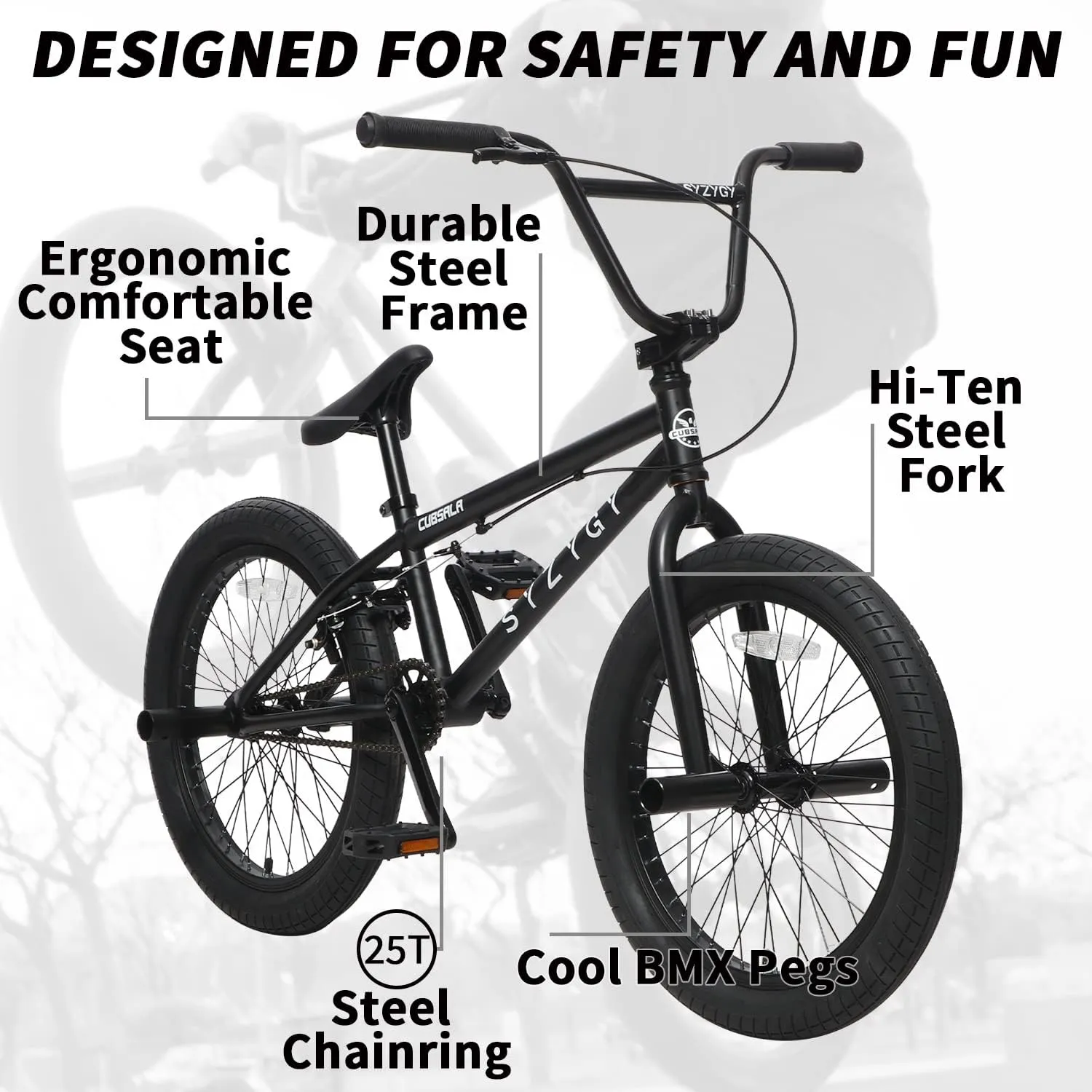 Syzygy 20 Inch Freestyle BMX Bike Bicycles for Ages Over 6 Years Old Teen Beginner and Adult Riders, Multiple Color