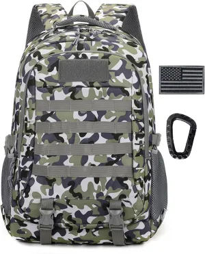 Tactical Backpack, 35L Military Backpacks Hiking Daypack for Men and Women Water-Resistant 3 Day Assault Bag Molle Army Pack with US Flag Patch and Carabiner (Camo)