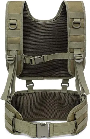 Tactical Padded Battle Belt with Detachable Suspender Straps for Patrol Army Training Outdoors Duty