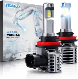 TECHMAX H11 Light Bulb, H8 H9 H11 Fog Light Bulb w/Fan 600% Bright 6500K Wireless Direct Insertion Plug and Play, Pack of 2