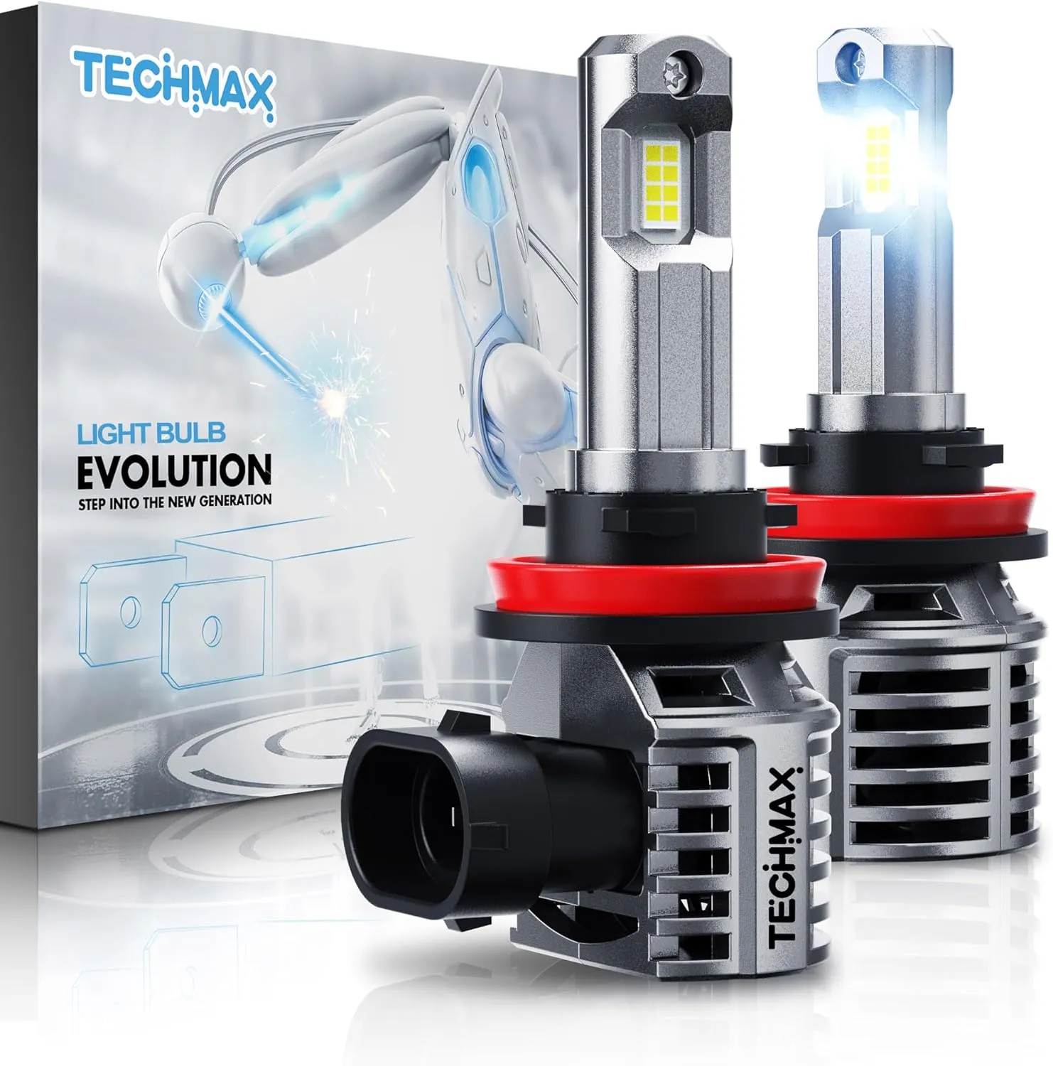 TECHMAX H11 Light Bulb, H8 H9 H11 Fog Light Bulb w/Fan 600% Bright 6500K Wireless Direct Insertion Plug and Play, Pack of 2