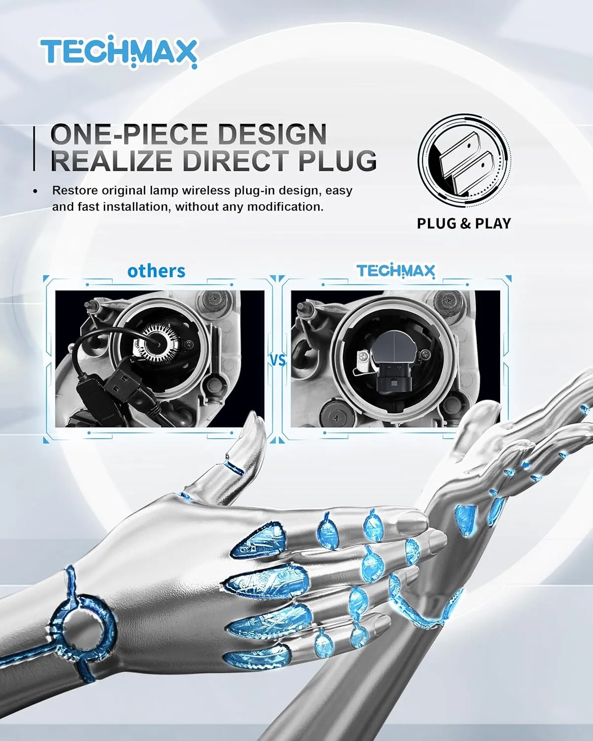 TECHMAX H11 Light Bulb, H8 H9 H11 Fog Light Bulb w/Fan 600% Bright 6500K Wireless Direct Insertion Plug and Play, Pack of 2