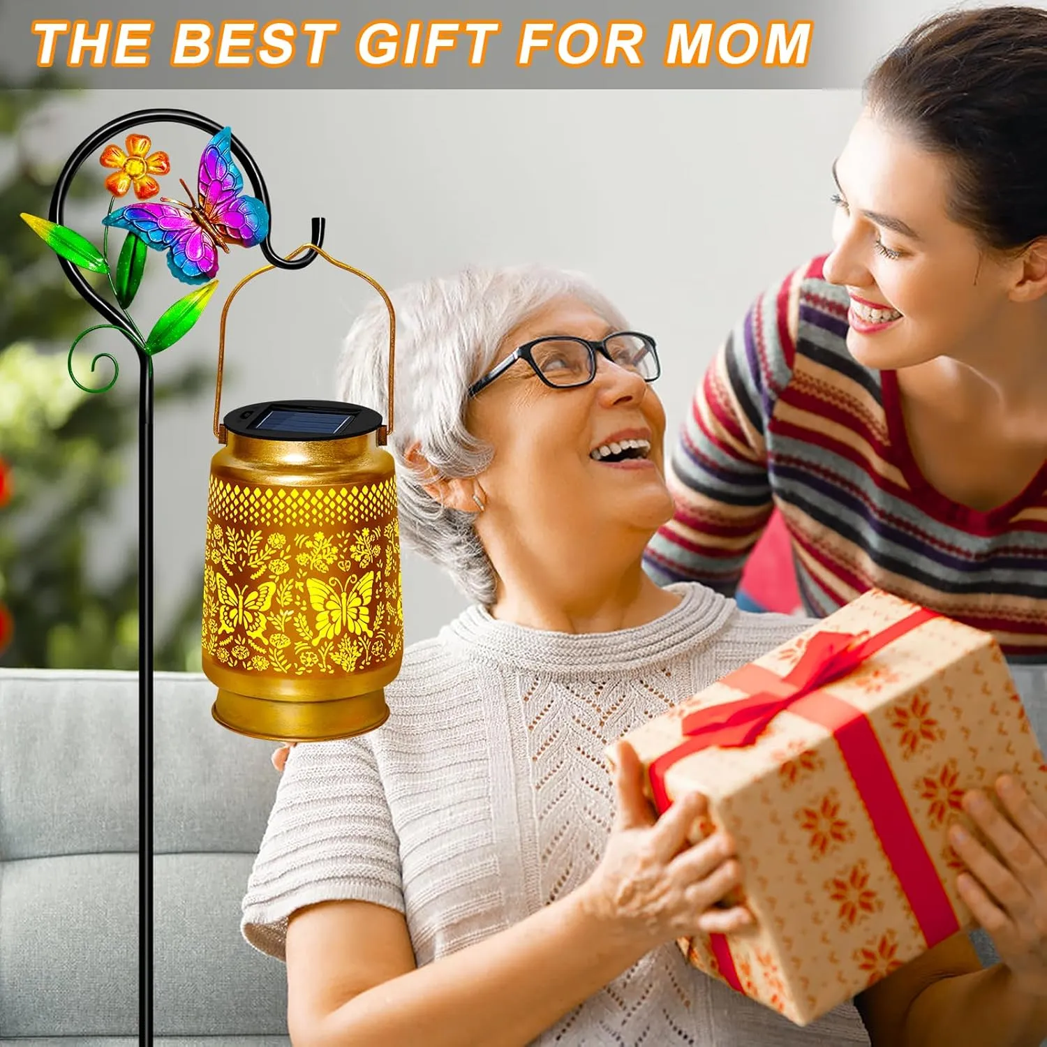 TEDOF Butterfly Solar Lanterns Outdoor Waterproof,Hanging Solar Lights with Sheep Hook for Yard Patio Pathway Lawn Front Porch,Mother’s Day Gifts for Women Mon Grandma