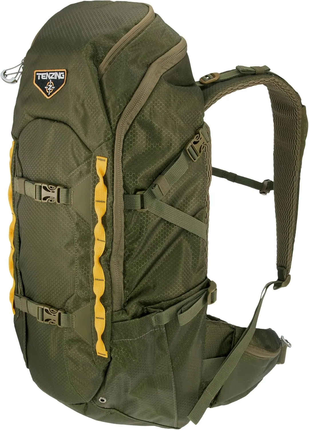 TENZING 2300 Whitetail Day Pack Rugged Camo Hunting Backpack with 4 Compartments & 13 Organizational Pockets, Hydration Bladder, Olive Green, One Size