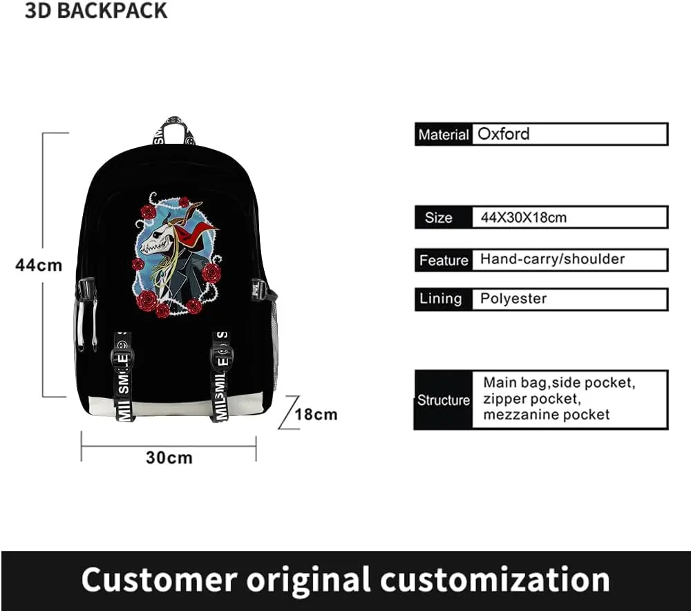 The Ancient Magus Bride Merch Backpack Oxford Bag Anime Backpack Casual Bag High Capacity Bags (Backpack1)
