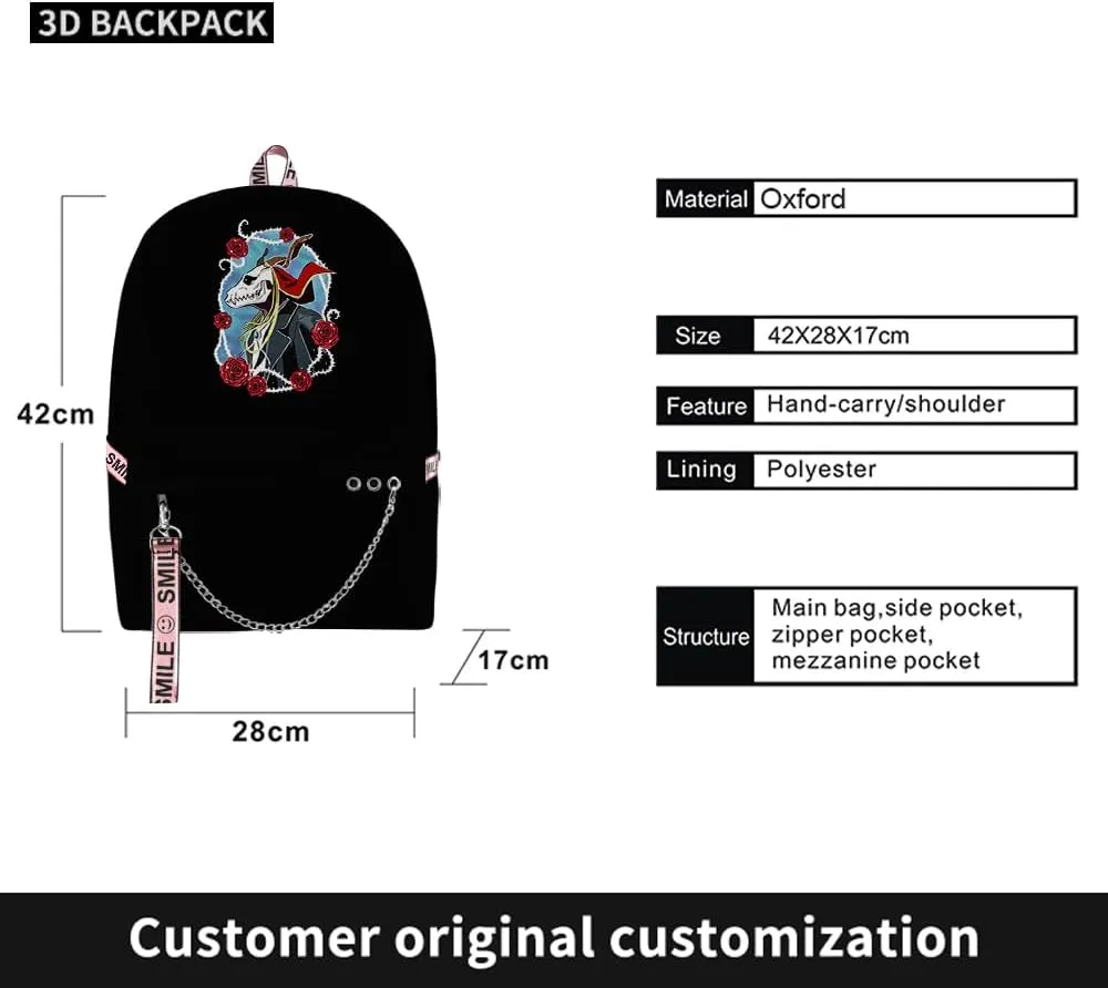 The Ancient Magus Bride Merch Backpack Oxford Bag Anime Backpack Casual Bag High Capacity Bags (Suit2)