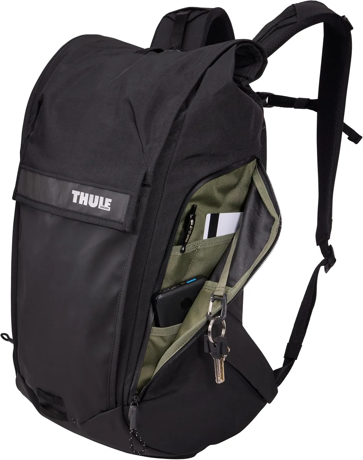 Thule Paramount Bike Commuter Backpack - 20L Capacity - Adjustable fit - 16" Padded Laptop Sleeve and 11" Tablet Pocket - Rolltop Closure - Side Phone Pocket - Taillight Loop