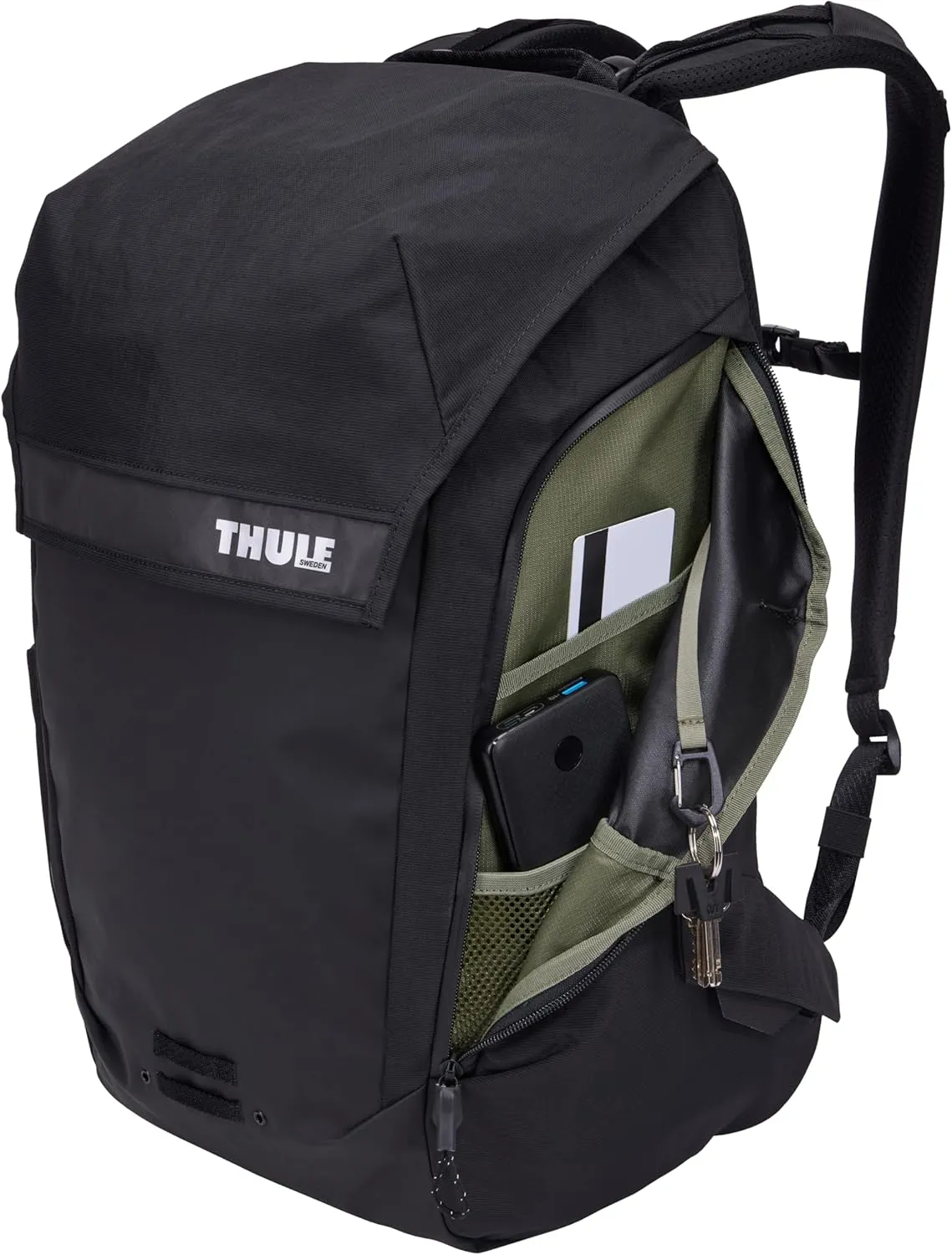 Thule Paramount Bike Commuter Backpack - 28L Capacity - Adjustable fit - 16" Padded Laptop Sleeve and 11" Tablet Pocket - Helmet Attachment - Accessible Side Phone Pocket - Taillight Loop