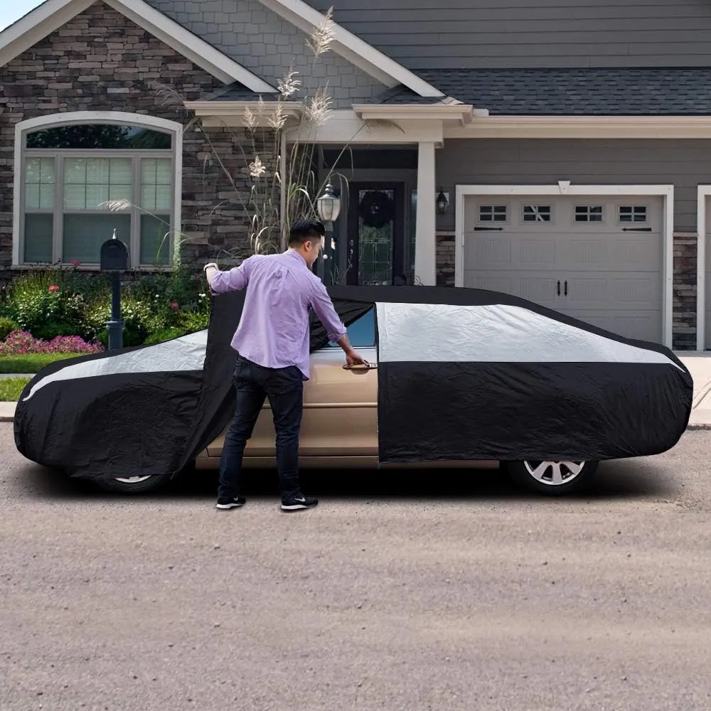 Titan Jet Black Poly 210T Car Cover for Sedans 186-202". Waterproof, UV Protection, Scratch Resistant, Driver-Side Zippered Opening. Fits Camry, Accord and More.