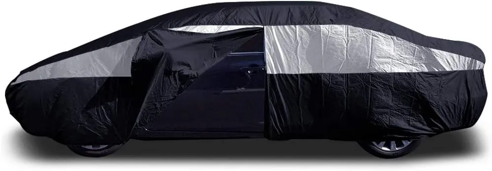 Titan Jet Black Poly 210T Car Cover for Sedans 186-202". Waterproof, UV Protection, Scratch Resistant, Driver-Side Zippered Opening. Fits Camry, Accord and More.