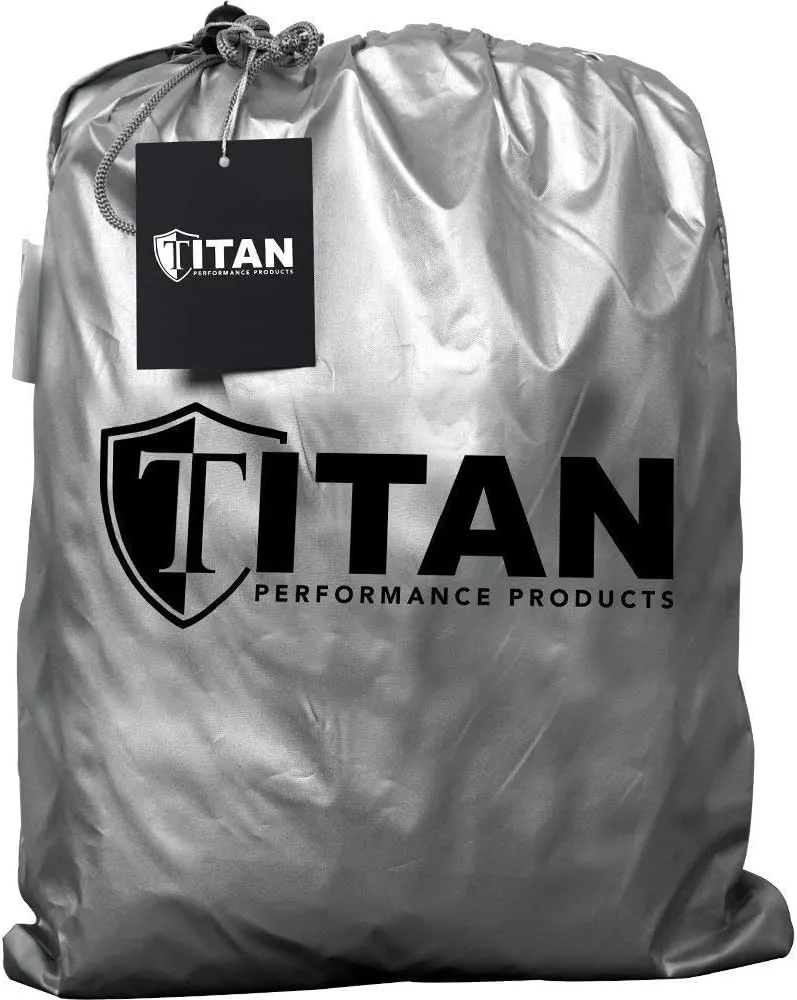 Titan Jet Black Poly 210T Car Cover for Sedans 186-202". Waterproof, UV Protection, Scratch Resistant, Driver-Side Zippered Opening. Fits Camry, Accord and More.