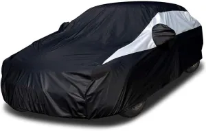 Titan Jet Black Poly 210T Car Cover for Sedans 186-202". Waterproof, UV Protection, Scratch Resistant, Driver-Side Zippered Opening. Fits Camry, Accord and More.