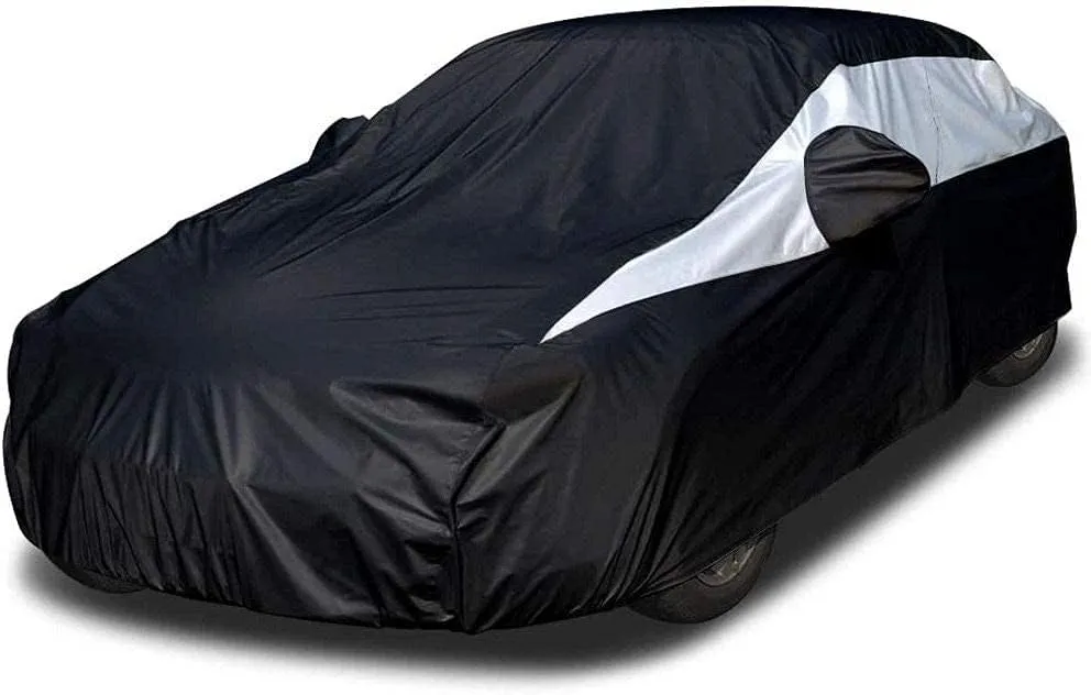 Titan Jet Black Poly 210T Car Cover for Sedans 186-202". Waterproof, UV Protection, Scratch Resistant, Driver-Side Zippered Opening. Fits Camry, Accord and More.
