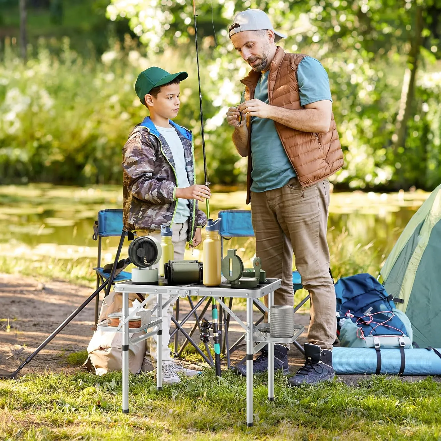 Titanker Folding Camping Table Small 2ft, Small Camp Table Portable with 50% Extra Space, Folding Picnic Beach Table Portable, Car Camping Essentials, Aluminum Light & Solid, Silver