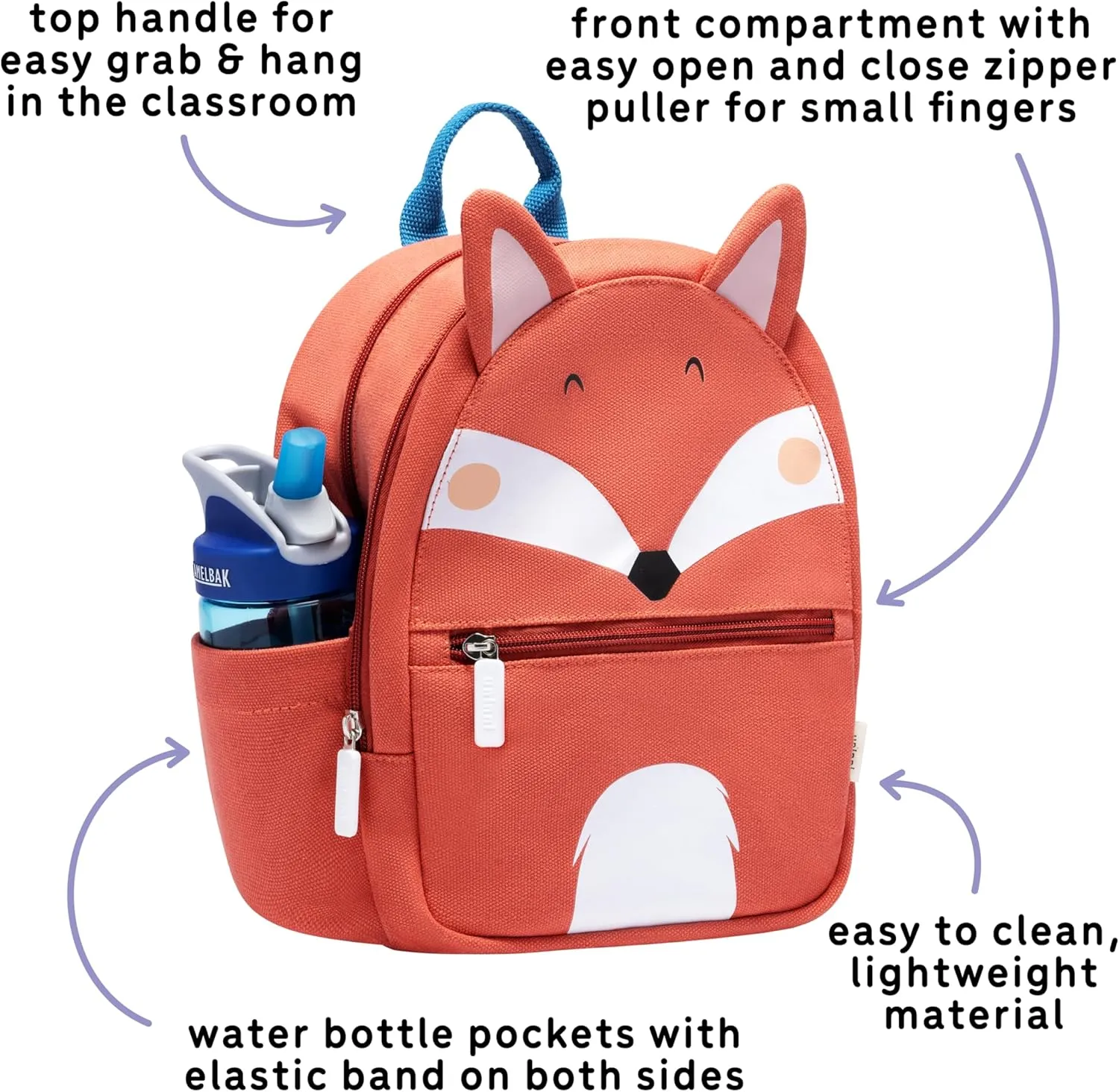 Toddler Mini Backpack for Girls and Boys, Child Backpack for School and Travel, Kindergarten, Elementary, Kids Ages 2–5, Padded Back, Adjustable Straps - Fox
