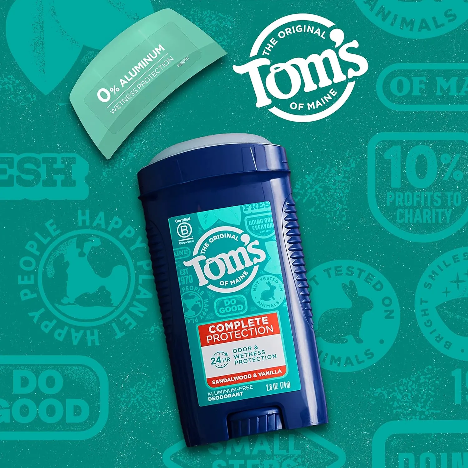 Tom's of Maine Complete Protection Aluminum-Free Natural Deodorant for Men, Sandalwood & Vanilla, 2.6 oz