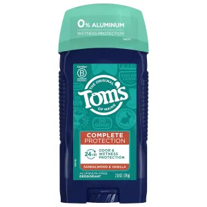 Tom's of Maine Complete Protection Aluminum-Free Natural Deodorant for Men, Sandalwood & Vanilla, 2.6 oz
