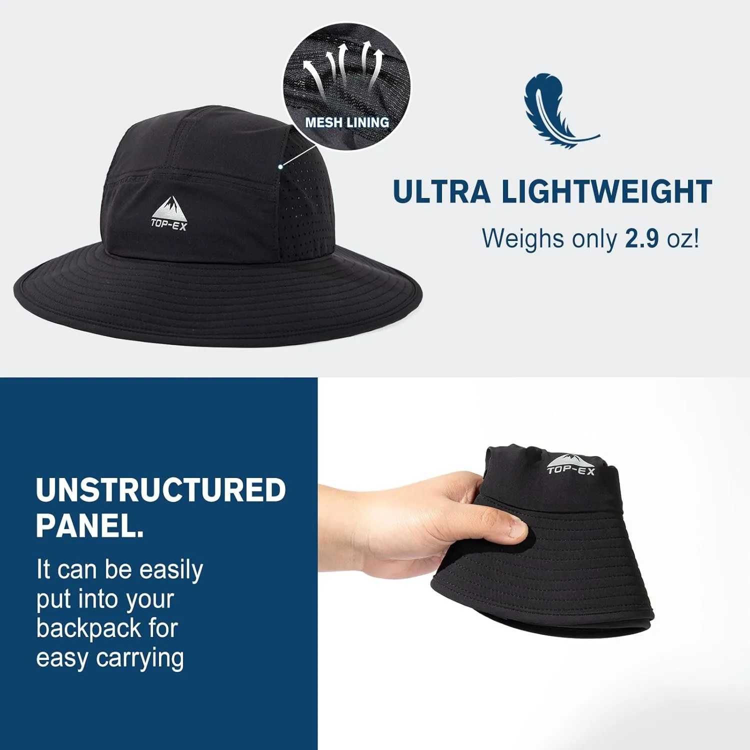 TOP-EX Breathable Oversized XL XXL Waterproof UPF50  UV Protection Packable Fishing Sun Hats for Men Chin Strap