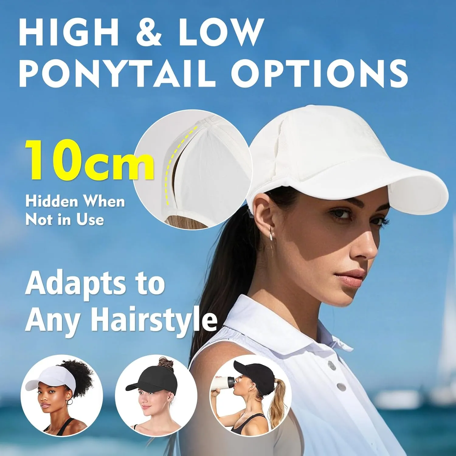TOP-EX Cooling UV 50 High Ponytail Baseball Cap for Women - Most Women Start with S/M - Breathable for Running Golf Sports