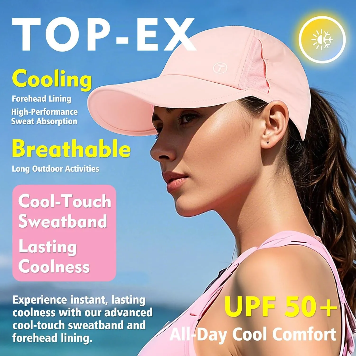 TOP-EX Cooling UV 50 High Ponytail Baseball Cap for Women - Most Women Start with S/M - Breathable for Running Golf Sports