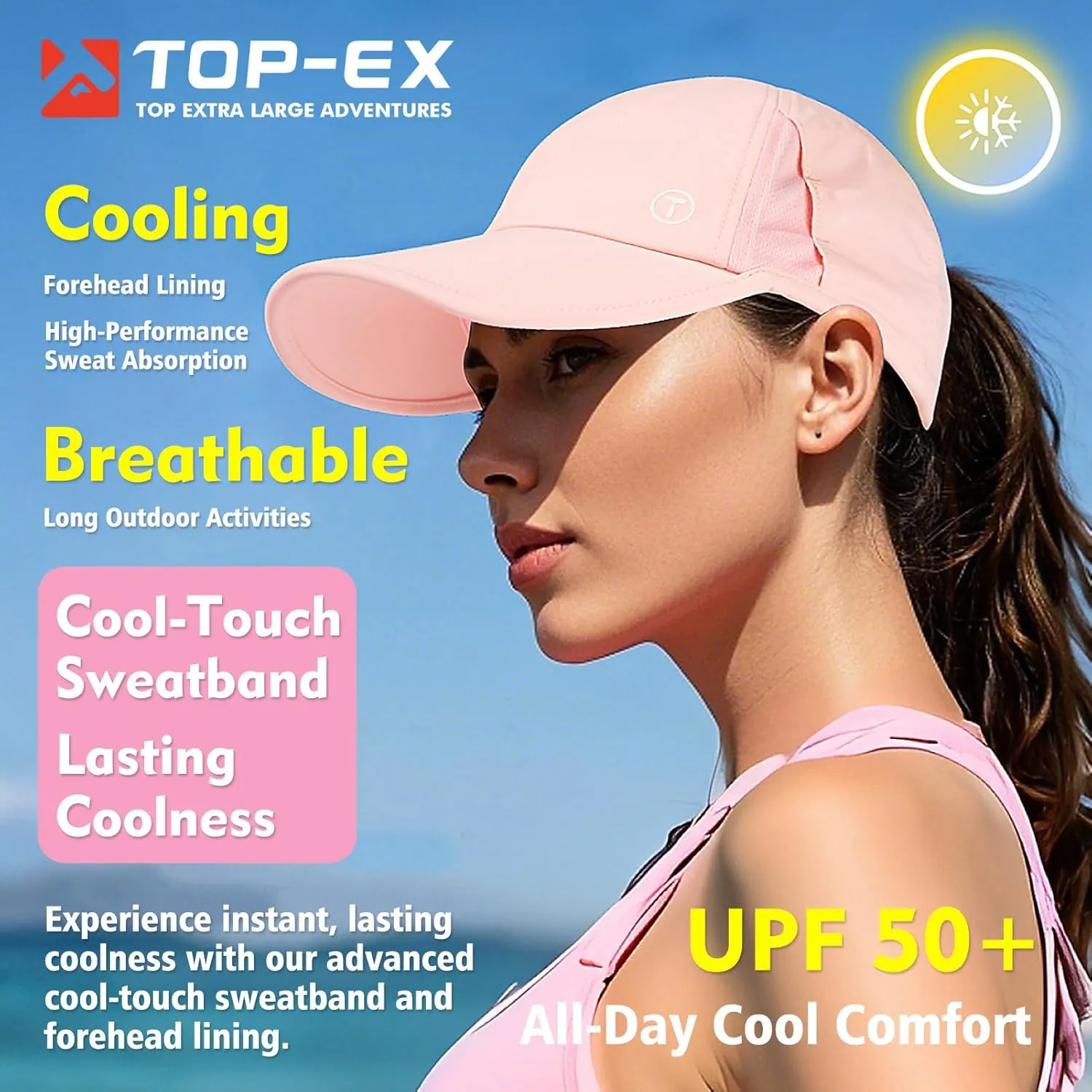 TOP-EX Cooling UV 50 High Ponytail Baseball Cap for Women - Most Women Start with S/M - Breathable for Running Golf Sports