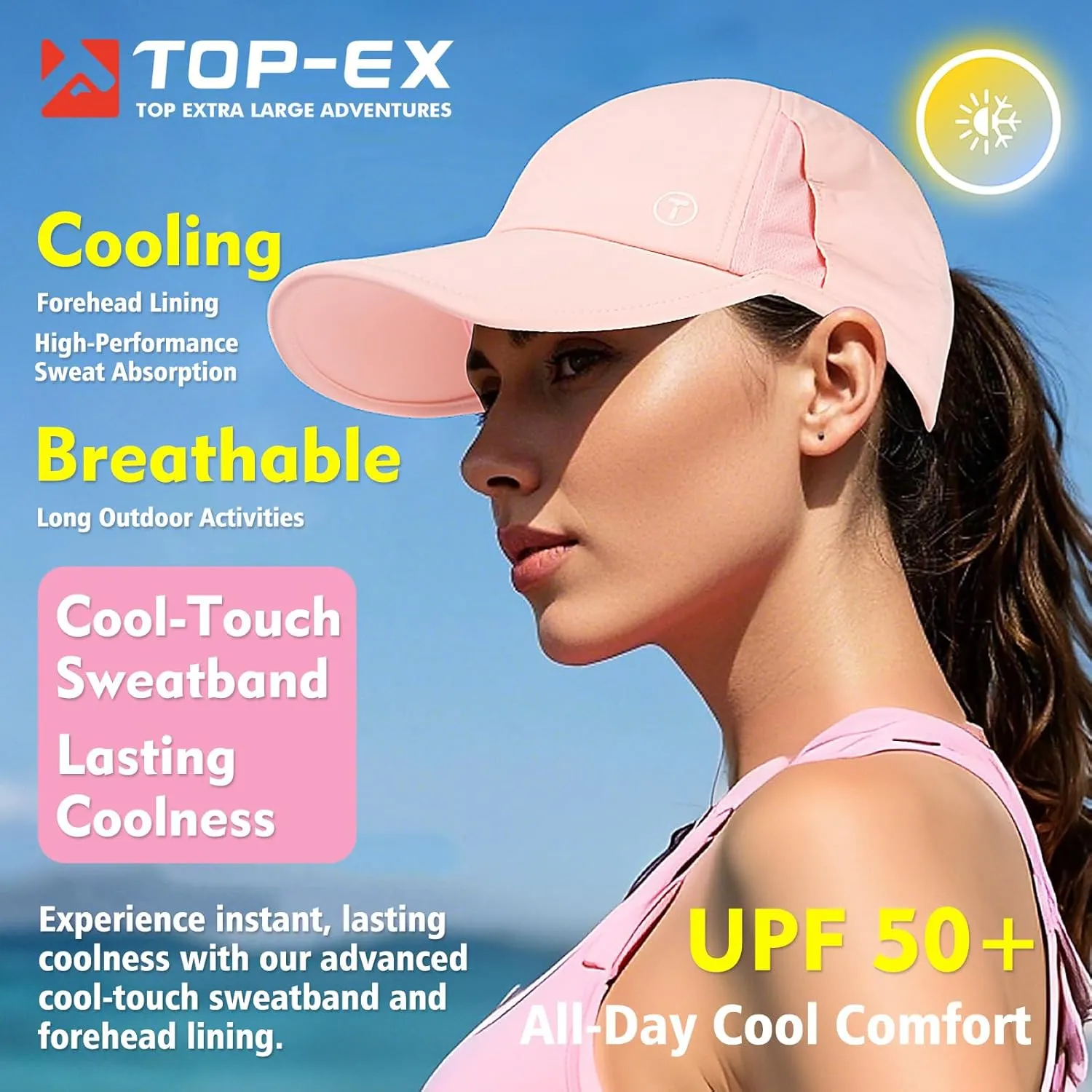 TOP-EX Cooling UV 50 High Ponytail Baseball Cap for Women - Most Women Start with S/M - Breathable for Running Golf Sports