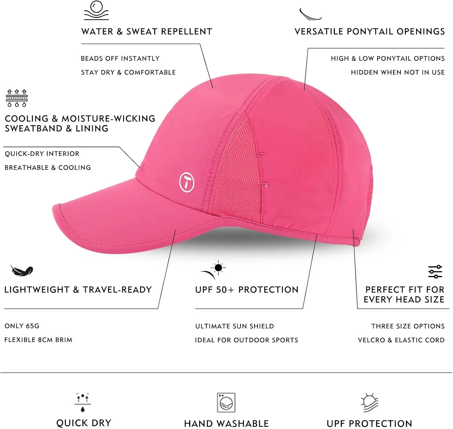 TOP-EX Cooling UV 50 High Ponytail Baseball Cap for Women - Most Women Start with S/M - Breathable for Running Golf Sports