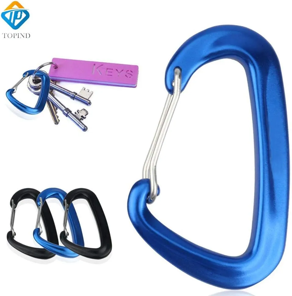 TOPIND Aviation Aluminum Wire Gate Carabiner Clips Lightweight D-Ring Non Locking Carabiner Clips 12kn,Rating for Keychain Hammock Camping and More,2pcs Pack