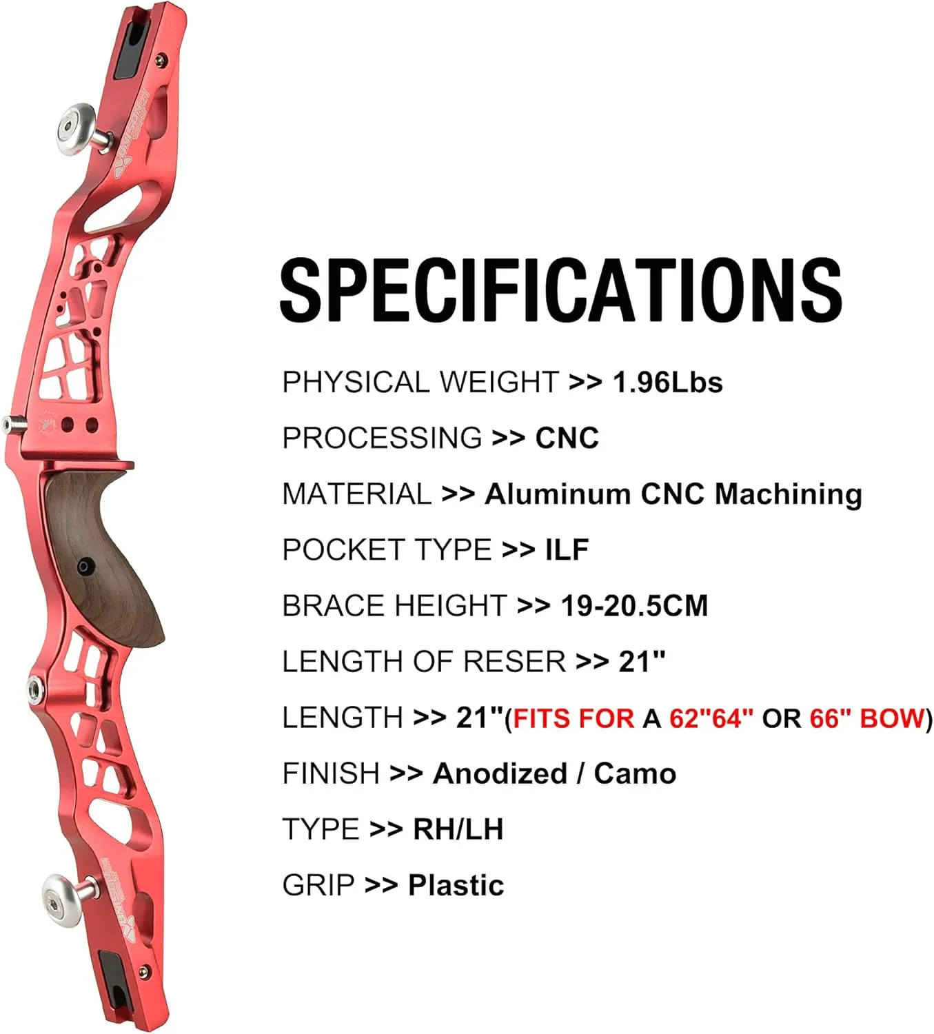 TOPOINTARCHERY Unison 21 Inch ILF Recurve Bow for Competition Target Shooting Aluminum CNC Milling Recurve Bow Riser Right Handed ILF Device for Archery Bow Targeting