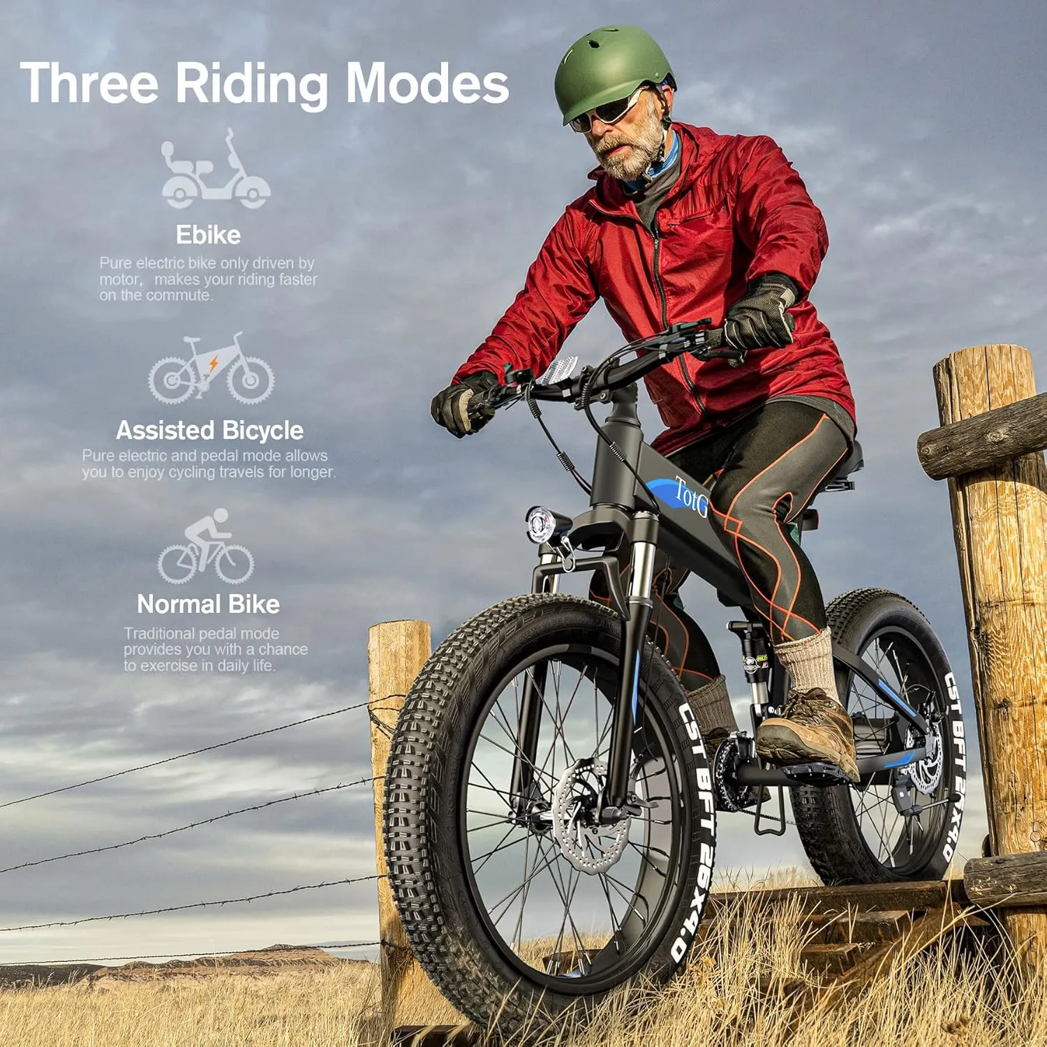 TotGuard Electric Bike, 26" x4.0 Fat Tire Electric Bike with 975W Peak Motor, 48V 10.4Ah Removable Battery, Foldable Ebike, 21.6MPH Electric Mountain Bike, Dual Shock Absorbers, 21 Speed