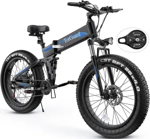 TotGuard Electric Bike, 26" x4.0 Fat Tire Electric Bike with 975W Peak Motor, 48V 10.4Ah Removable Battery, Foldable Ebike, 21.6MPH Electric Mountain Bike, Dual Shock Absorbers, 21 Speed