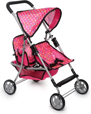 Toy Doll Stroller - Pretend Play Doll Stroller for Dolls - Toy Stroller with Storage Basket for Doll Accessories Set - Polka Dot Design Stroller Toy for Kids