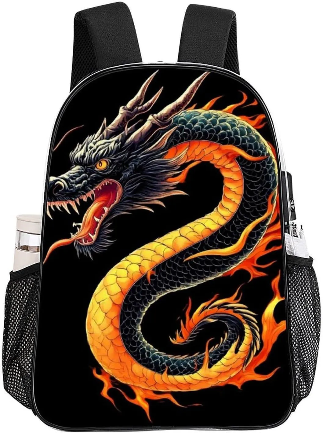 Transparent Daypack Backpack for Sports Travel Running - Big Capacity Anti-Theft Multipurpose Carry On Bag, Burning Flaming Fire Chinese Dragon Laptop Book Bag Rucksack