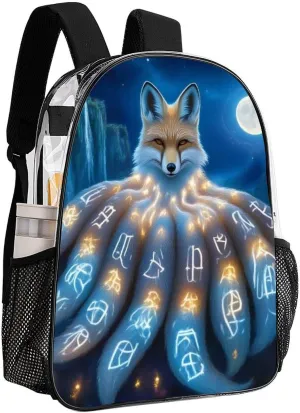Transparent Daypack Backpack for Trekking Picnic Walking Cycling - Large Capacity Anti-Theft Multipurpose Shoulder Bag, Magical Nine Tailed Fox Art Casual Daypack
