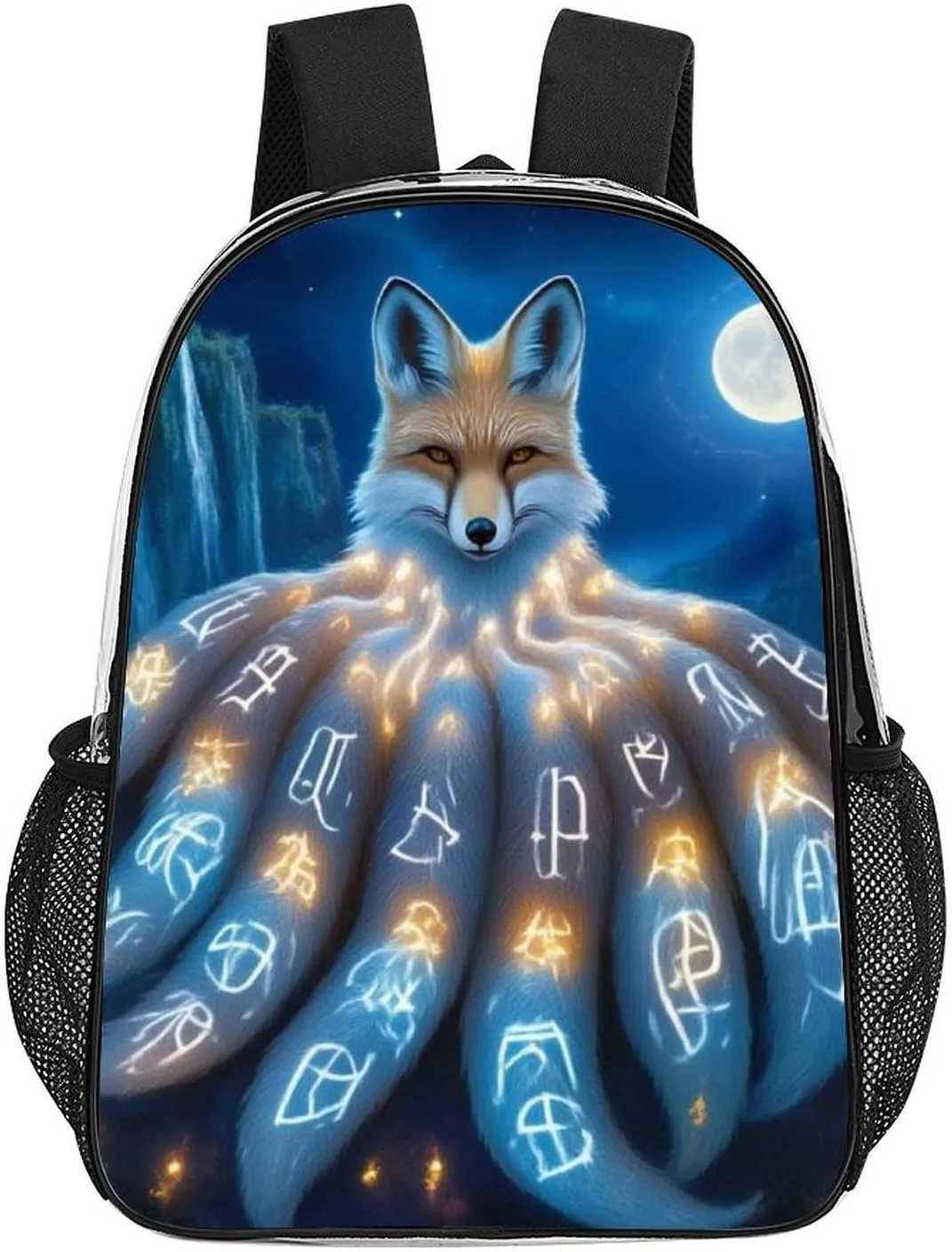 Transparent Daypack Backpack for Trekking Picnic Walking Cycling - Large Capacity Anti-Theft Multipurpose Shoulder Bag, Magical Nine Tailed Fox Art Casual Daypack