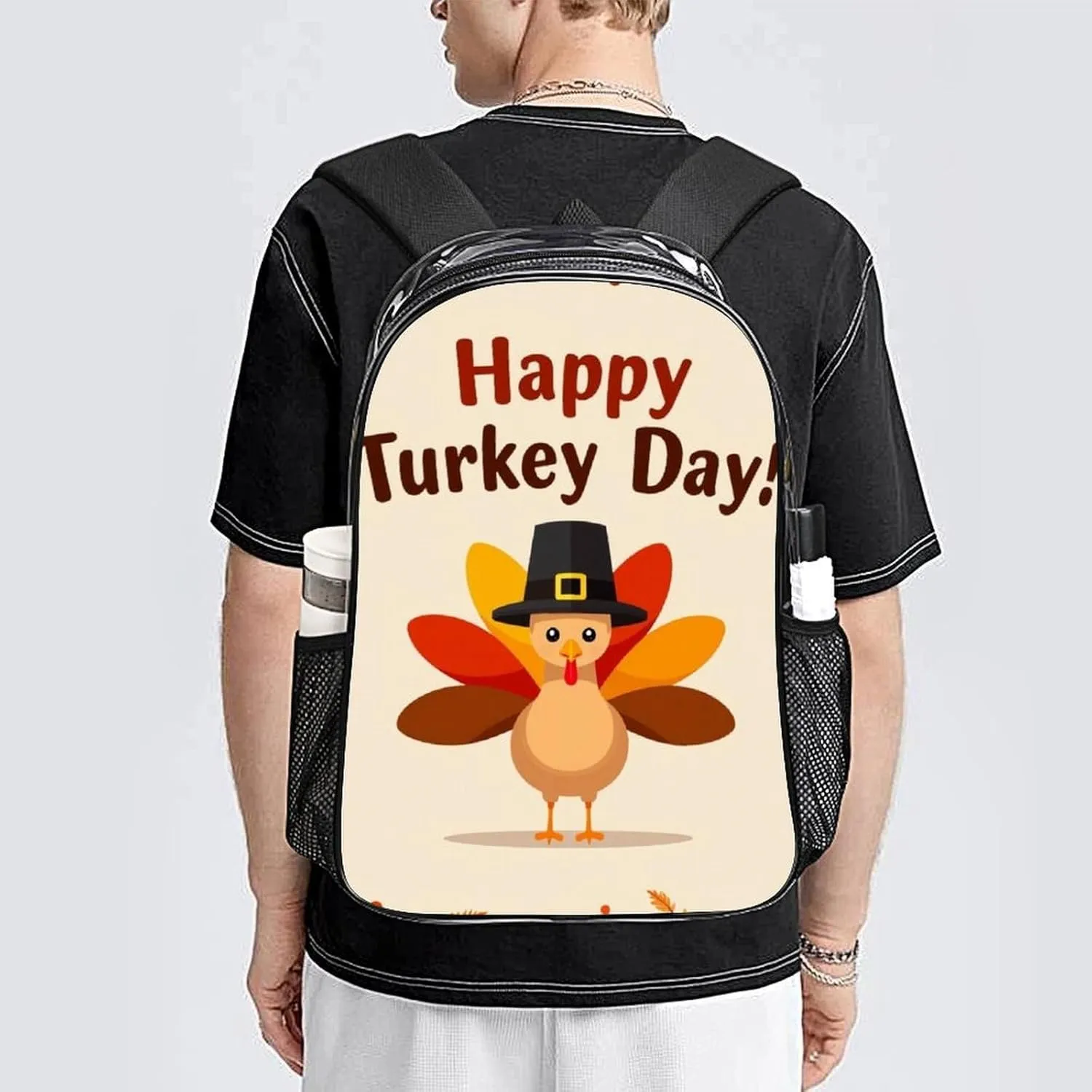 Transparent Daypack for Camping Travel Walking Cycling - Big Capacity Anti-Theft Multipurpose Bookbag, Cute Thanksgiving Turkey Camping Outdoor Backpack