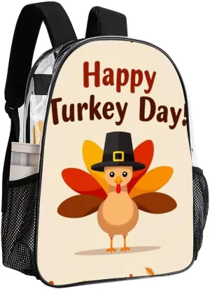 Transparent Daypack for Camping Travel Walking Cycling - Big Capacity Anti-Theft Multipurpose Bookbag, Cute Thanksgiving Turkey Camping Outdoor Backpack