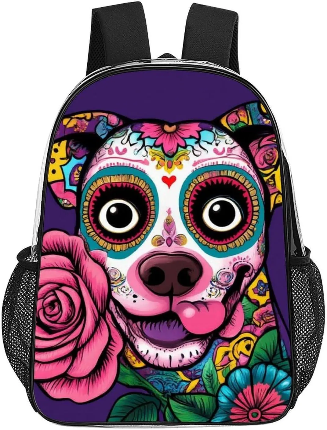 Transparent Daypack for Hiking Work Running - Big Capacity Anti-Theft Multipurpose Shoulder Bag, Day Of The Dead Pitbull Dog Art Travel and Sport Backpack Rucksack