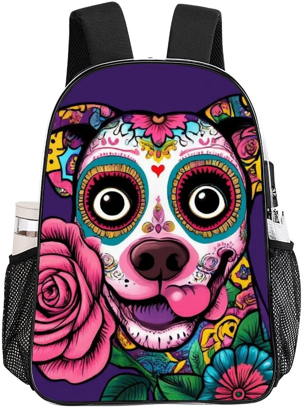 Transparent Daypack for Hiking Work Running - Big Capacity Anti-Theft Multipurpose Shoulder Bag, Day Of The Dead Pitbull Dog Art Travel and Sport Backpack Rucksack