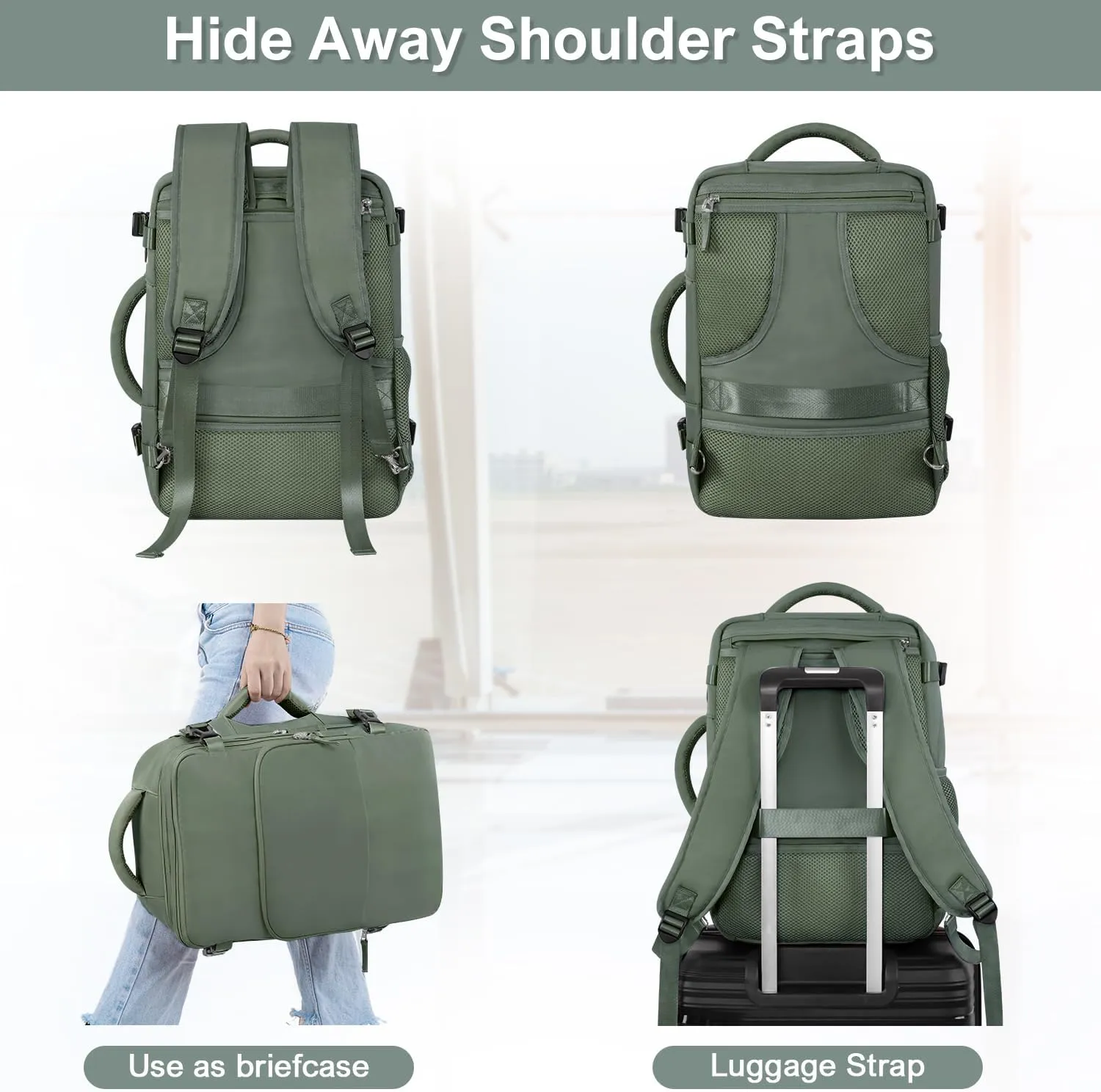 Travel Backpack, Carry on Flight Approved Backpack with Multi-Pockets, TSA Waterproof 17.3inch Laptop Backpack, Personal Item Travel Bag for Men Women, Army Green