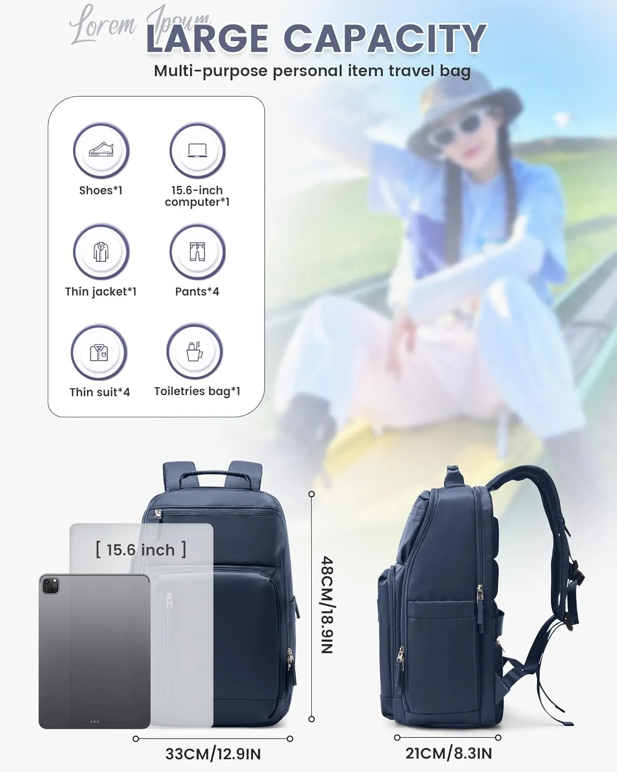 Travel Backpack For Women Men Laptop Backpack For Traveling On Airplane Travel Backpack Carry On Flight Approved Carry On Backpack Spirit Airlines Personal Item Bag 18x14x8 Blue