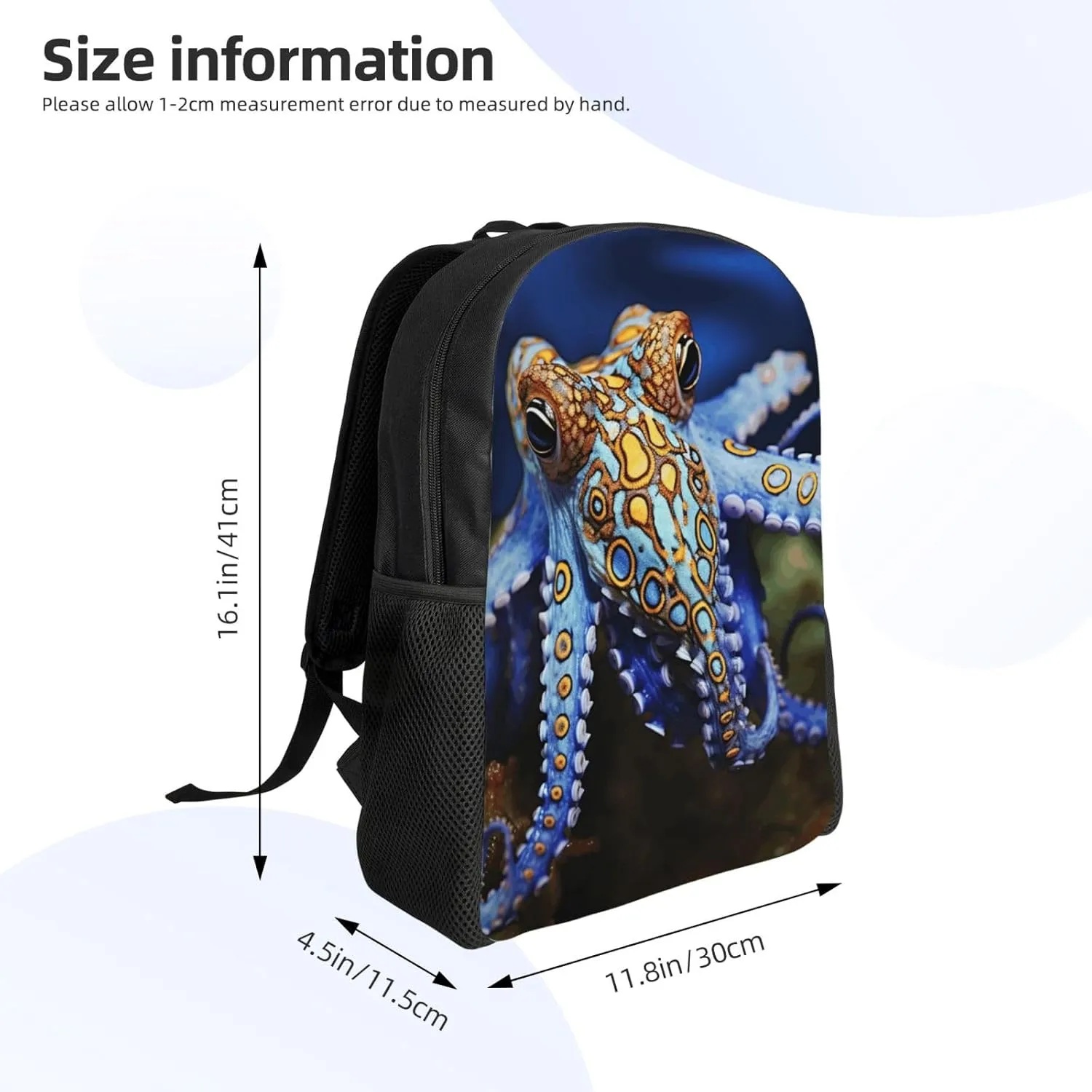 Travel Backpack for Women Men Lightweight 17 inch Laptop Bag Blue Ringed Octopus Backpack Casual Daypack