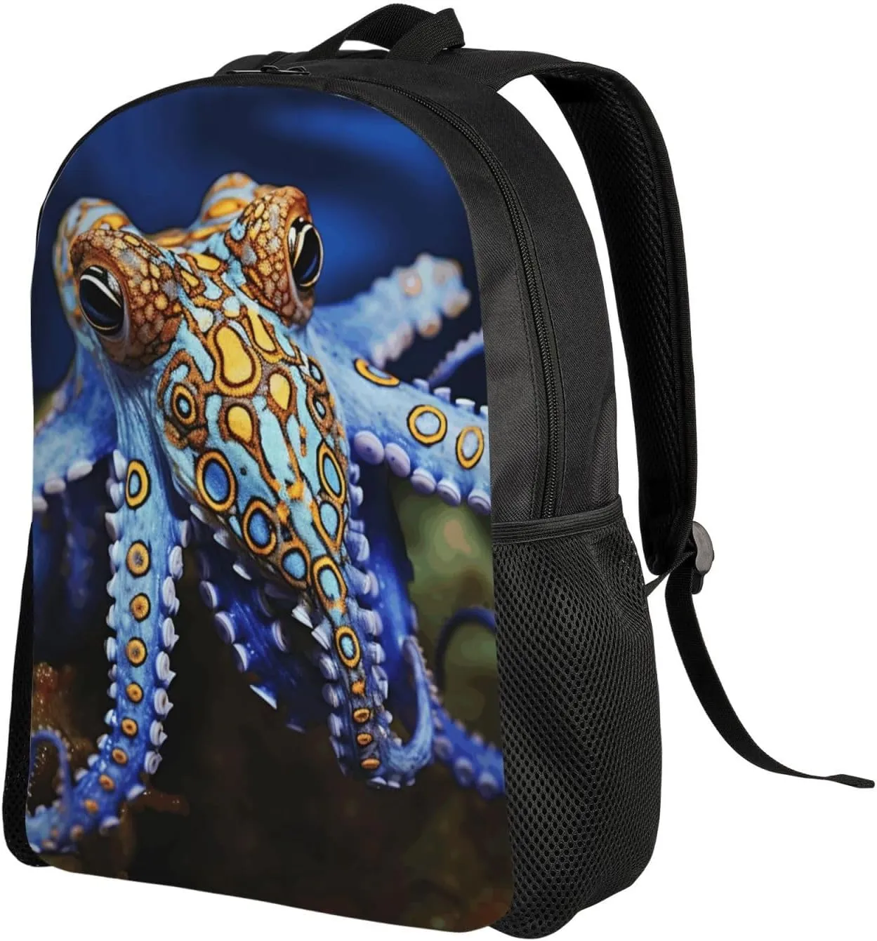 Travel Backpack for Women Men Lightweight 17 inch Laptop Bag Blue Ringed Octopus Backpack Casual Daypack