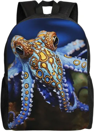 Travel Backpack for Women Men Lightweight 17 inch Laptop Bag Blue Ringed Octopus Backpack Casual Daypack