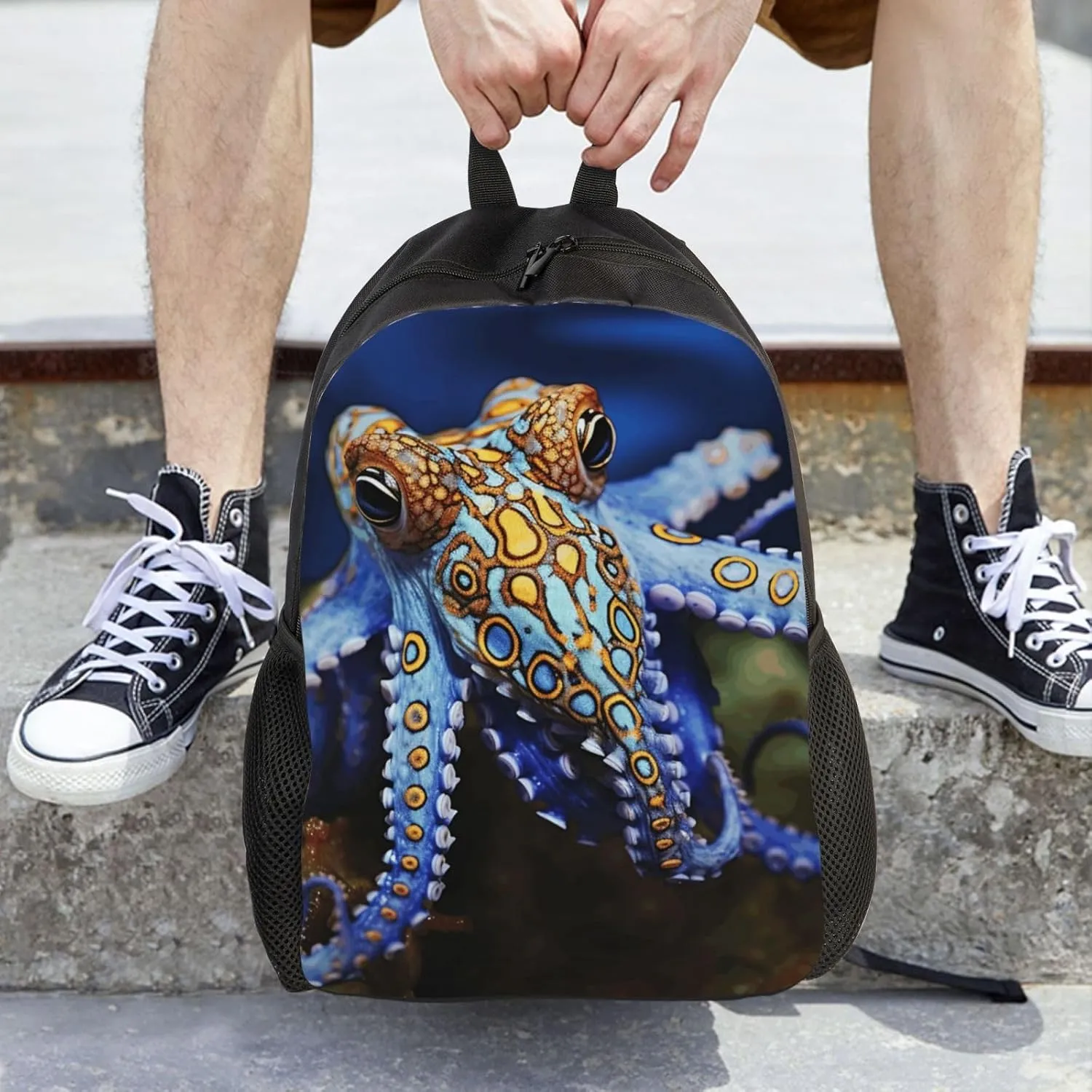 Travel Backpack for Women Men Lightweight 17 inch Laptop Bag Blue Ringed Octopus Backpack Casual Daypack