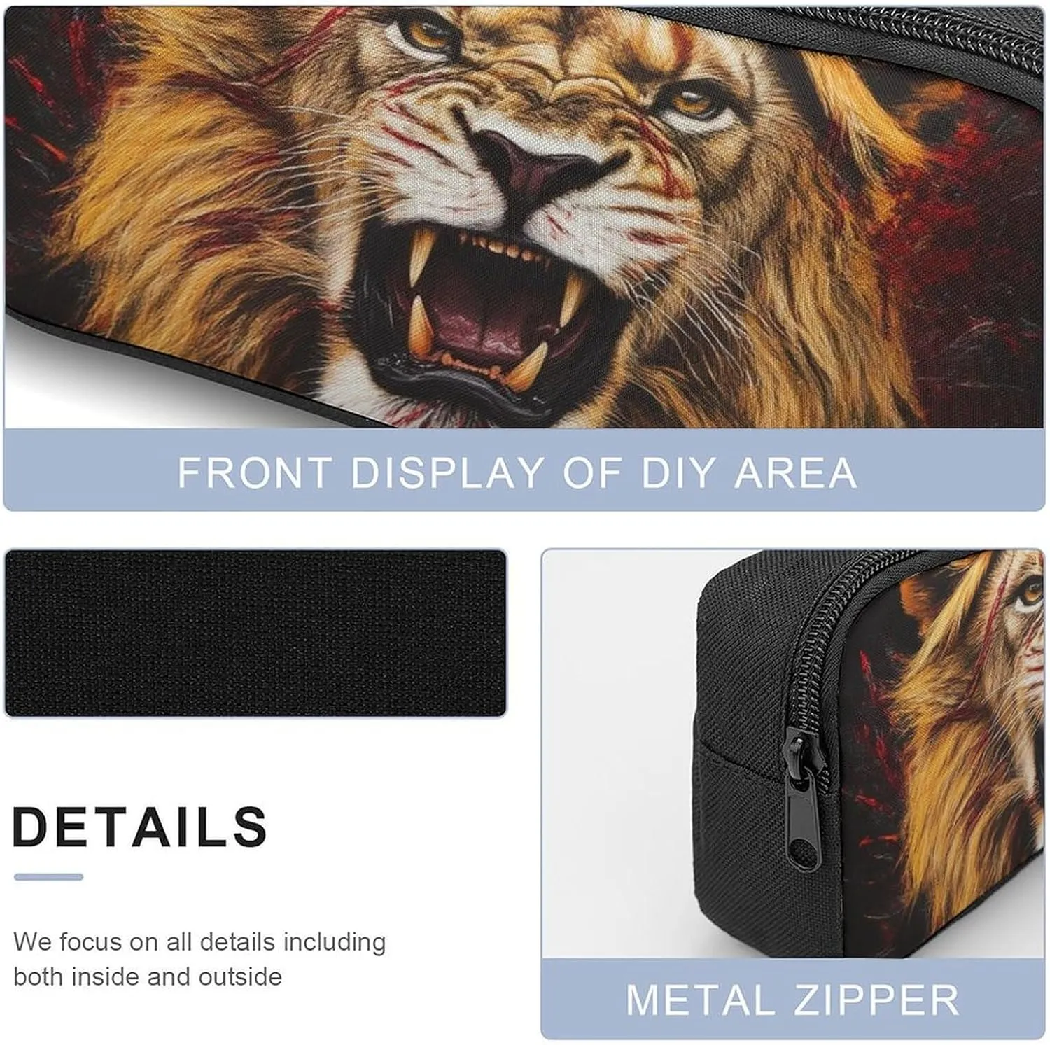 Travel Backpack Set, 17 Inch College Backpack with Thermal Lunch Bag Lion Blood Art Pencil Pouch Casual Bookbag Insulated Meal Bag