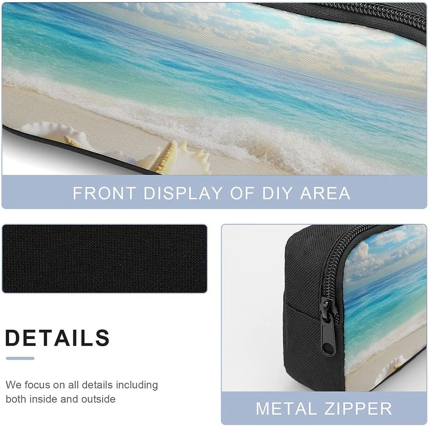 Travel Backpack Set, 17 Inch College Backpack with Thermal Lunch Bag Turquoise Ocean Sea Beach Gold Sand Sunshine Starfish Sea Conch Seashell Pencil Pouch Casual Bookbag Insulated Meal Bag
