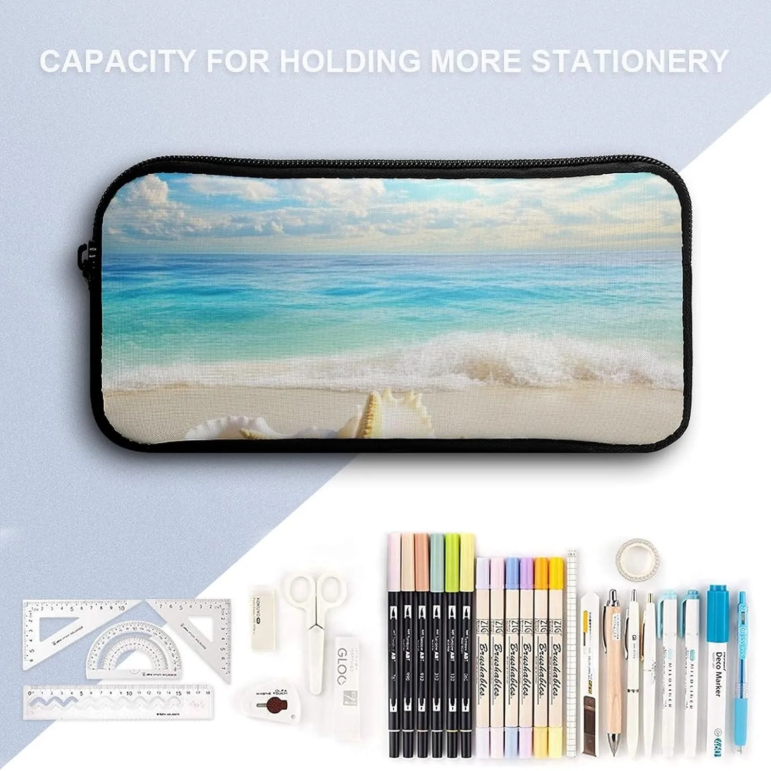 Travel Backpack Set, 17 Inch College Backpack with Thermal Lunch Bag Turquoise Ocean Sea Beach Gold Sand Sunshine Starfish Sea Conch Seashell Pencil Pouch Casual Bookbag Insulated Meal Bag