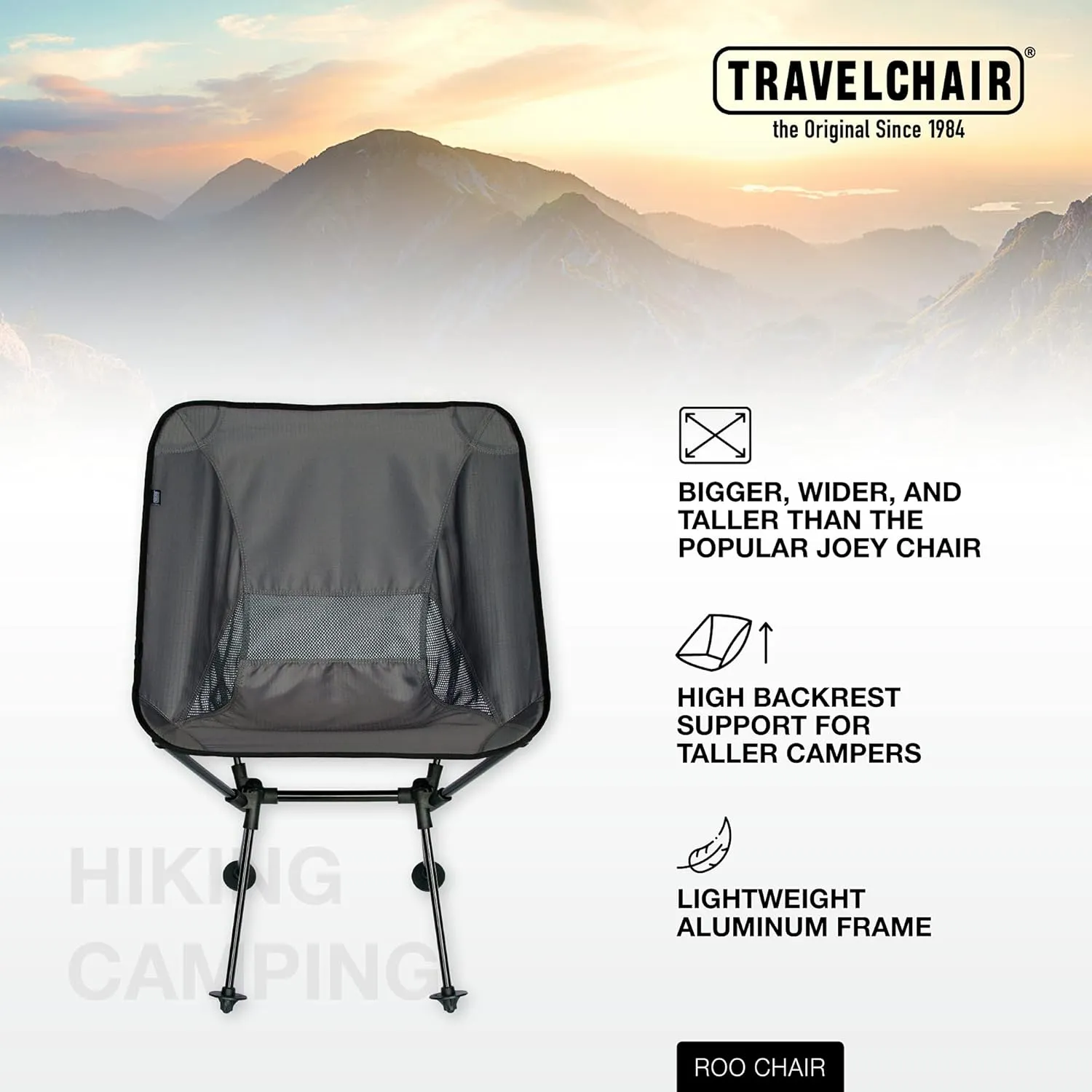 TravelChair Roo Camping Chair, Wide & High, Black
