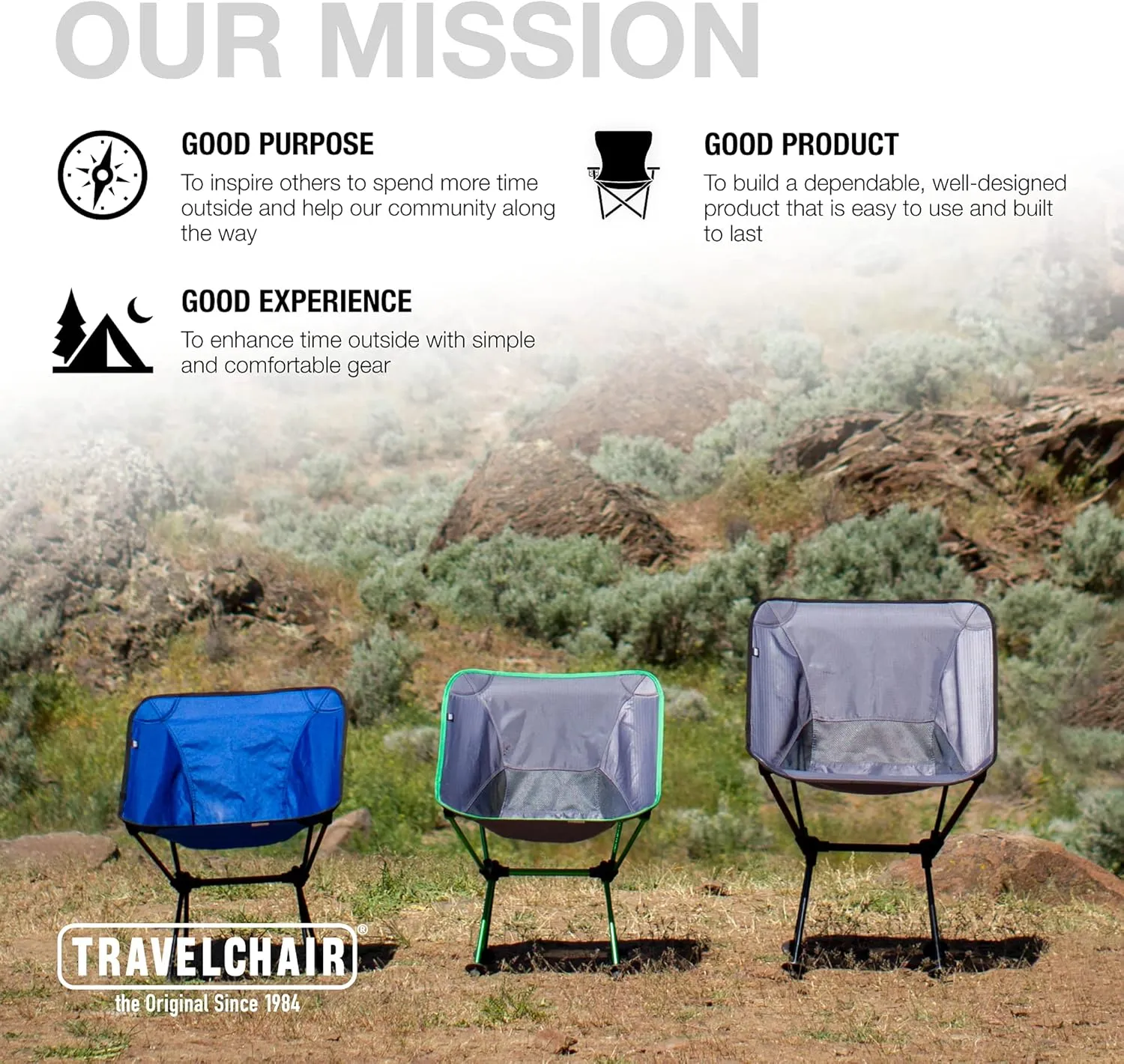 TravelChair Roo Camping Chair, Wide & High, Black